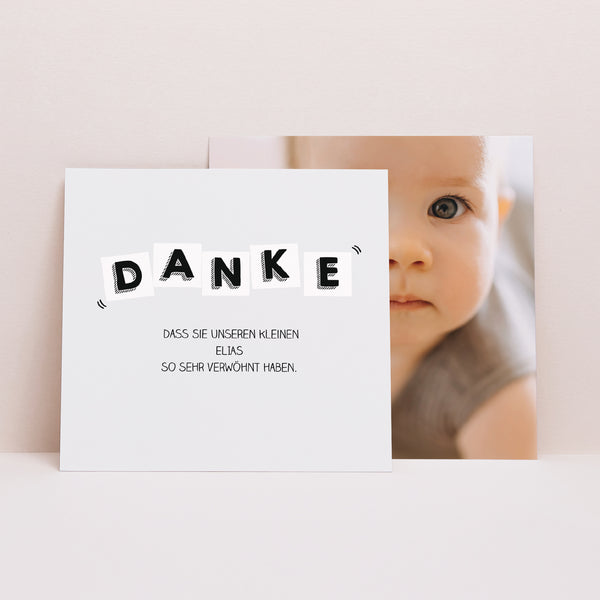 Dankeskarte Geburt Quadrat Briefe von Baby foto