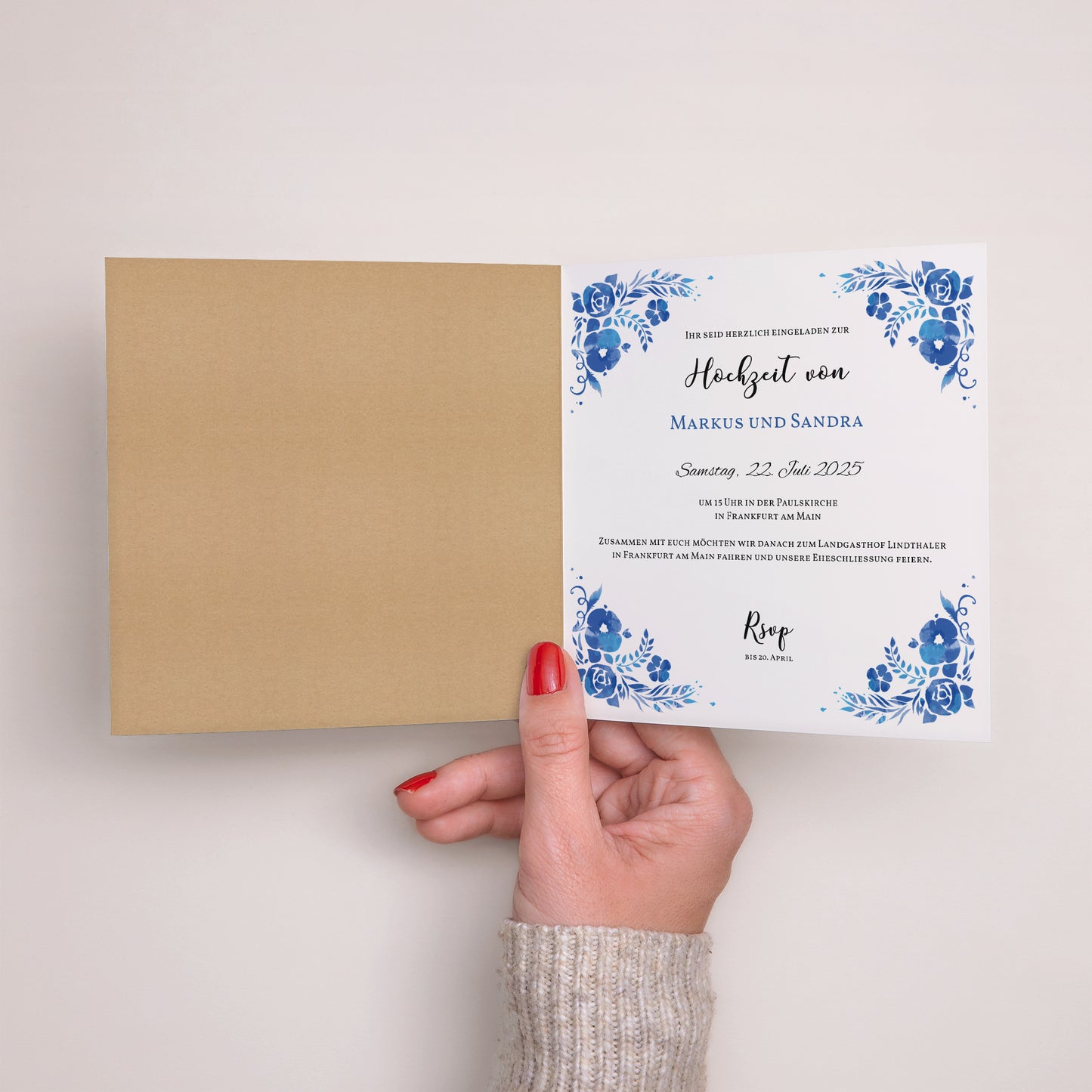 Hochzeitseinladung Doppelflügiges Quadrat Sommerblau foto N° 2