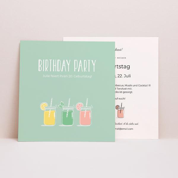 Einladungskarte Geburtstag Quadrat Geburtstagscocktails foto