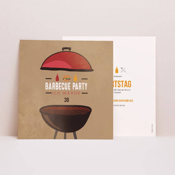 Einladungskarte Geburtstag Quadrat Grillparty foto