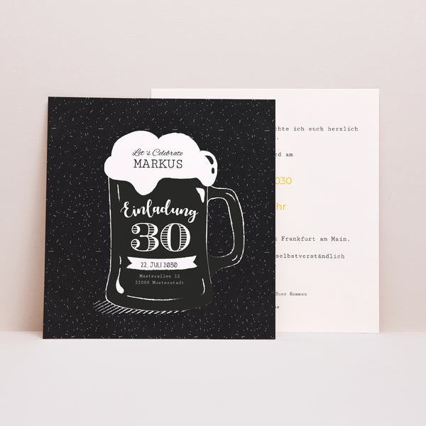 Einladungskarte Geburtstag Quadrat Pint Bier foto