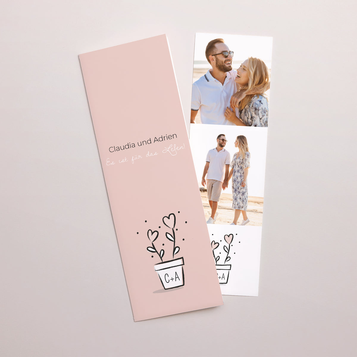 Hochzeitseinladung Fotoautomaten Lesezeichen 2 Herzen foto N° 1