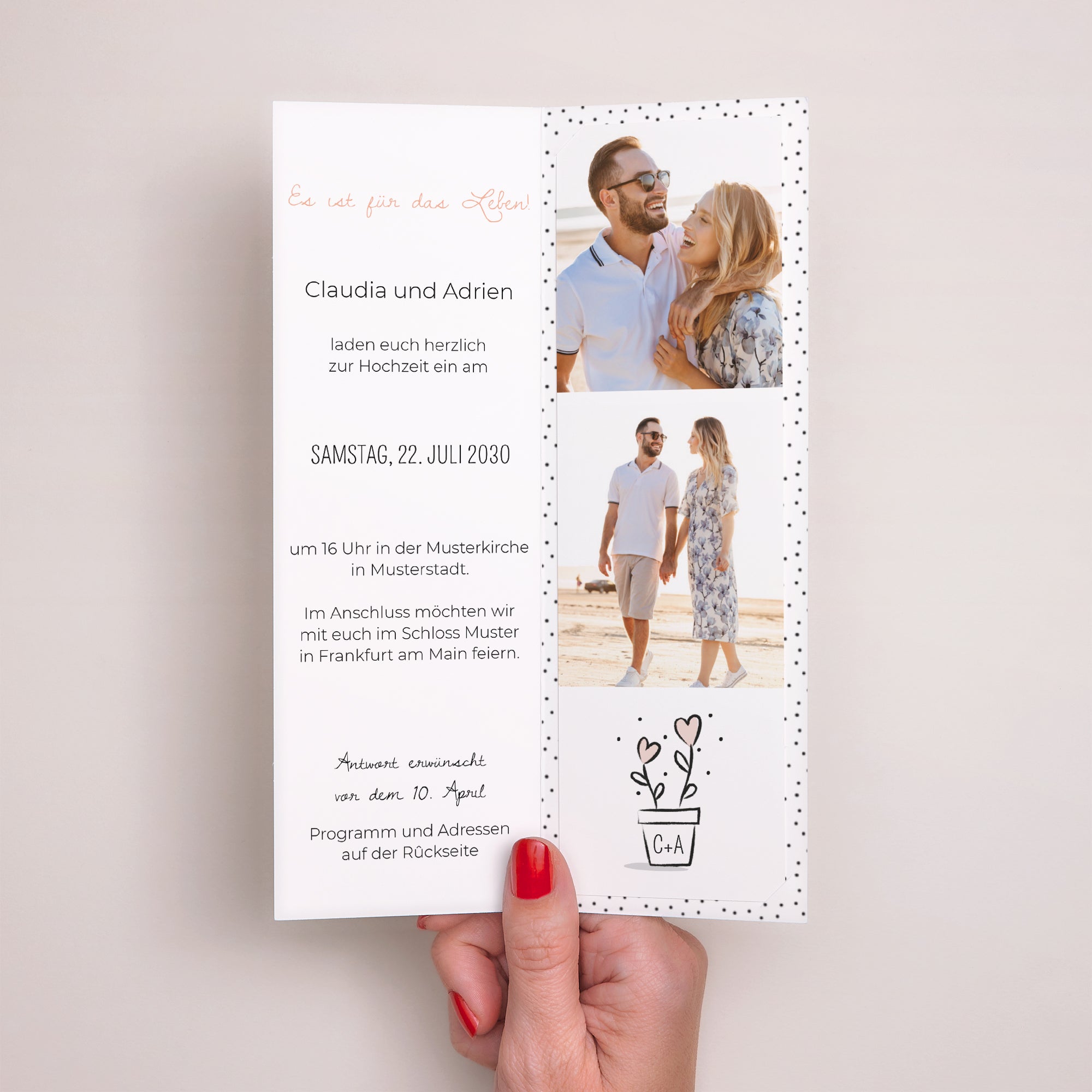 Hochzeitseinladung Fotoautomaten Lesezeichen 2 Herzen foto N° 2