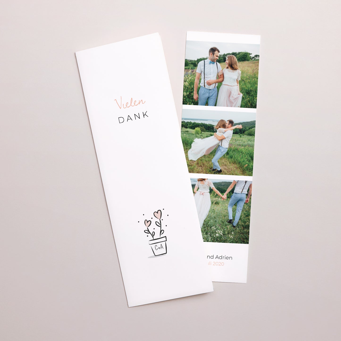 Dankeskarte Hochzeit Fotoautomaten Lesezeichen 2 Herzen foto N° 1