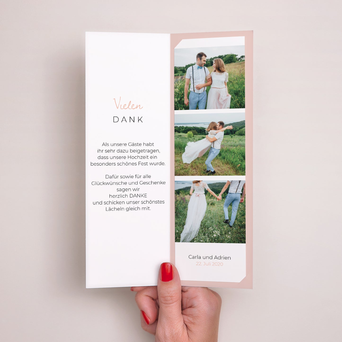 Dankeskarte Hochzeit Fotoautomaten Lesezeichen 2 Herzen foto N° 2