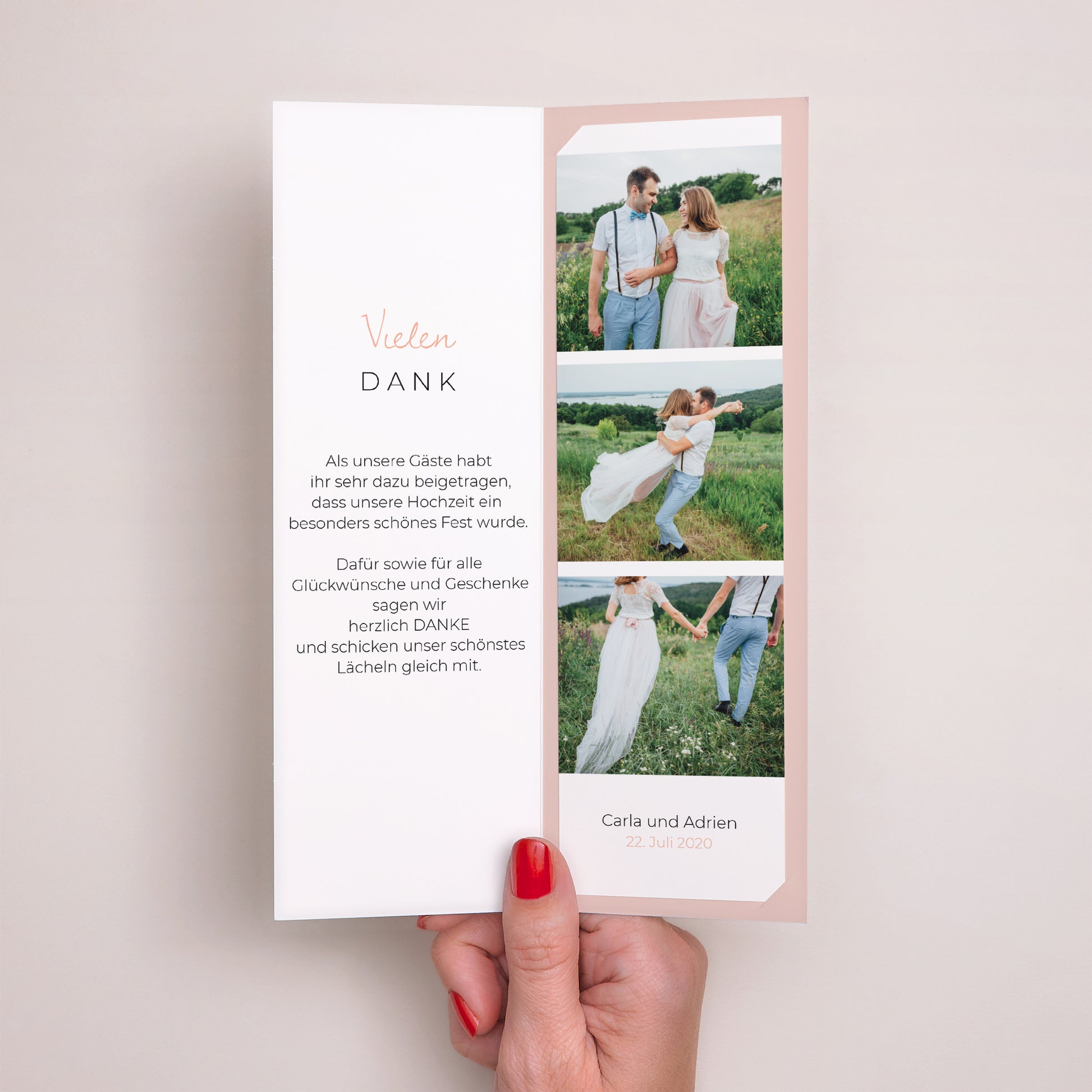 Dankeskarte Hochzeit Fotoautomaten Lesezeichen 2 Herzen foto N° 2