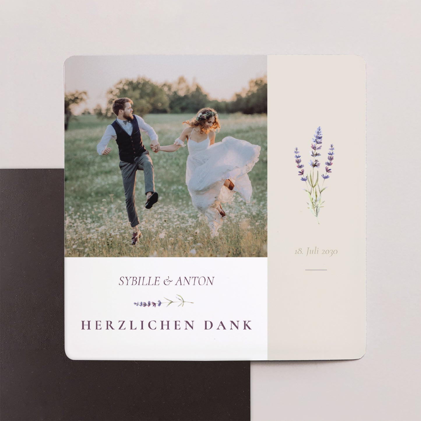 Dankeskarte Hochzeit Satz von 9, magnetisch. Lavendelstrauß foto N° 1