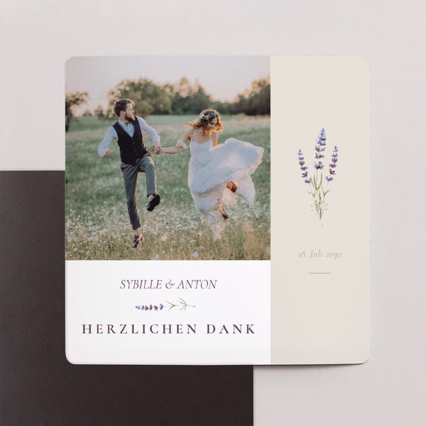 Dankeskarte Hochzeit Satz von 9, magnetisch. Lavendelstrauß foto