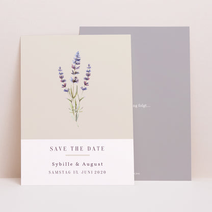 Save the date Karte Hochzeit Porträt Lavendelstrauß foto N° 1