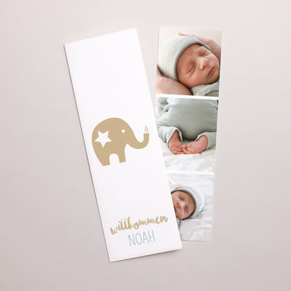 Geburtskarte Fotoautomaten Lesezeichen Goldener Elefant foto N° 1