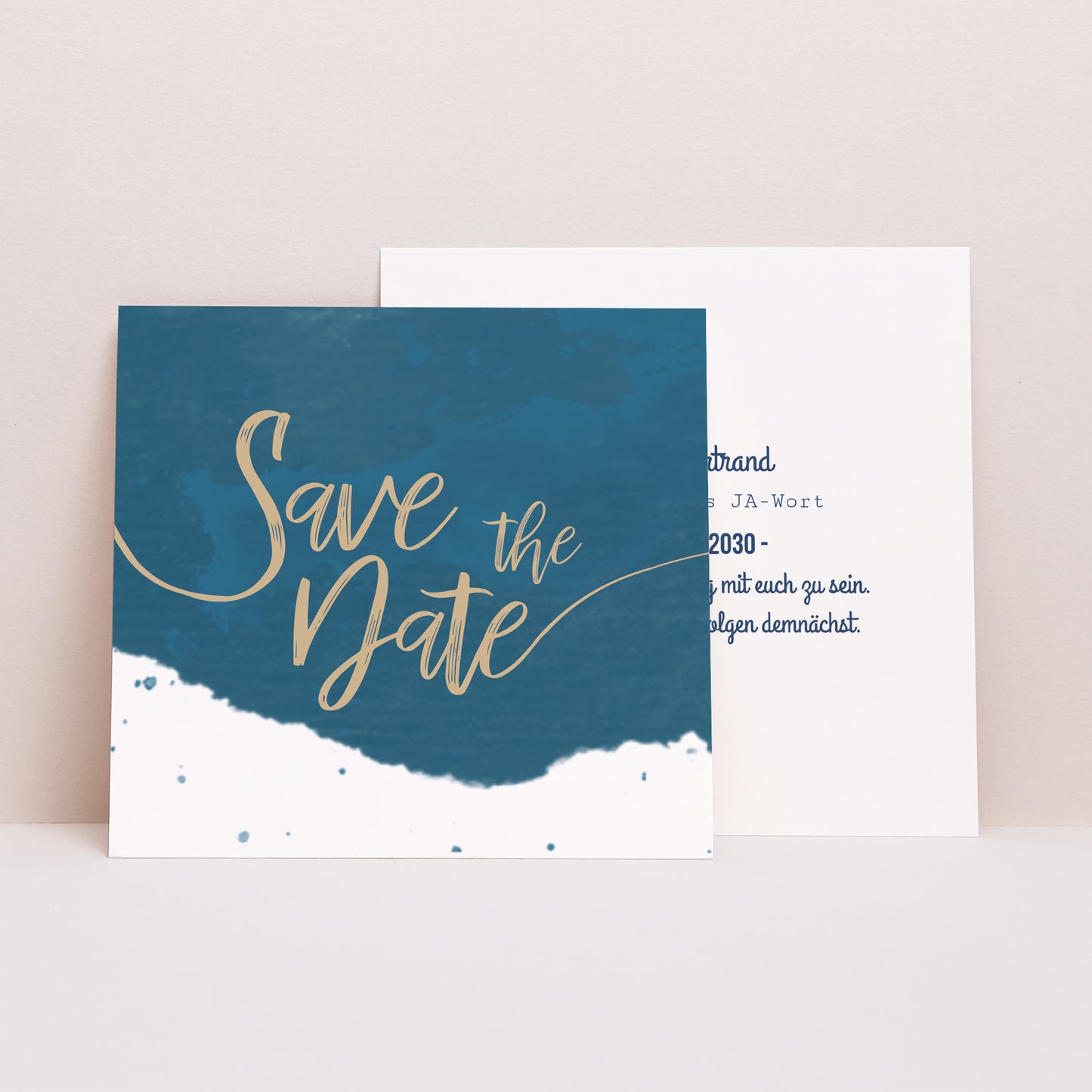Save the date Karte Hochzeit Quadrat Das blaue Gold foto N° 1