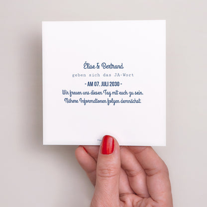 Save the date Karte Hochzeit Quadrat Das blaue Gold foto N° 3