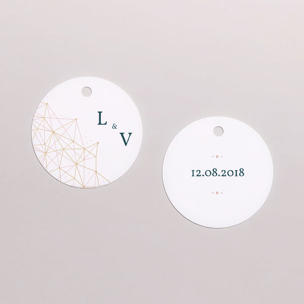 Vorgelochtes Etikett Hochzeit Runde Konstellation foto
