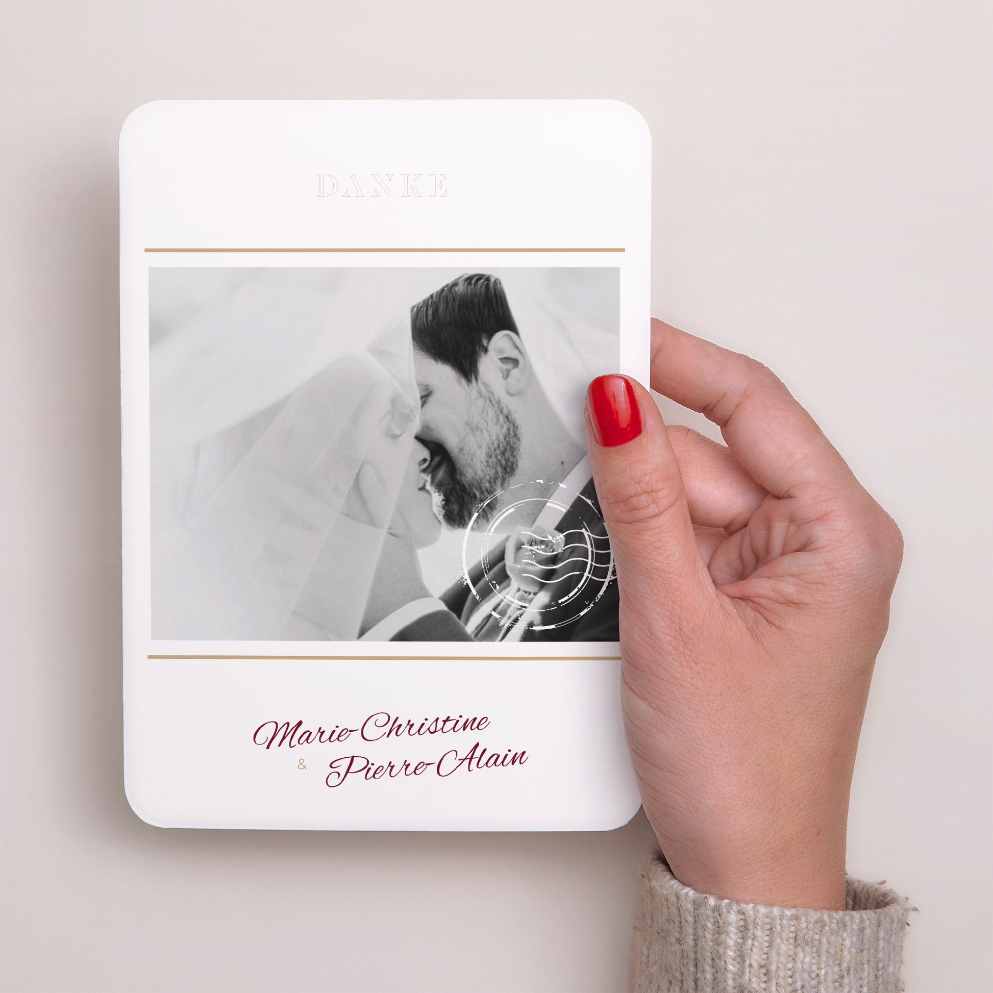 Dankeskarte Hochzeit Porträt, abgerundete Kanten Wedding Pass foto N° 2