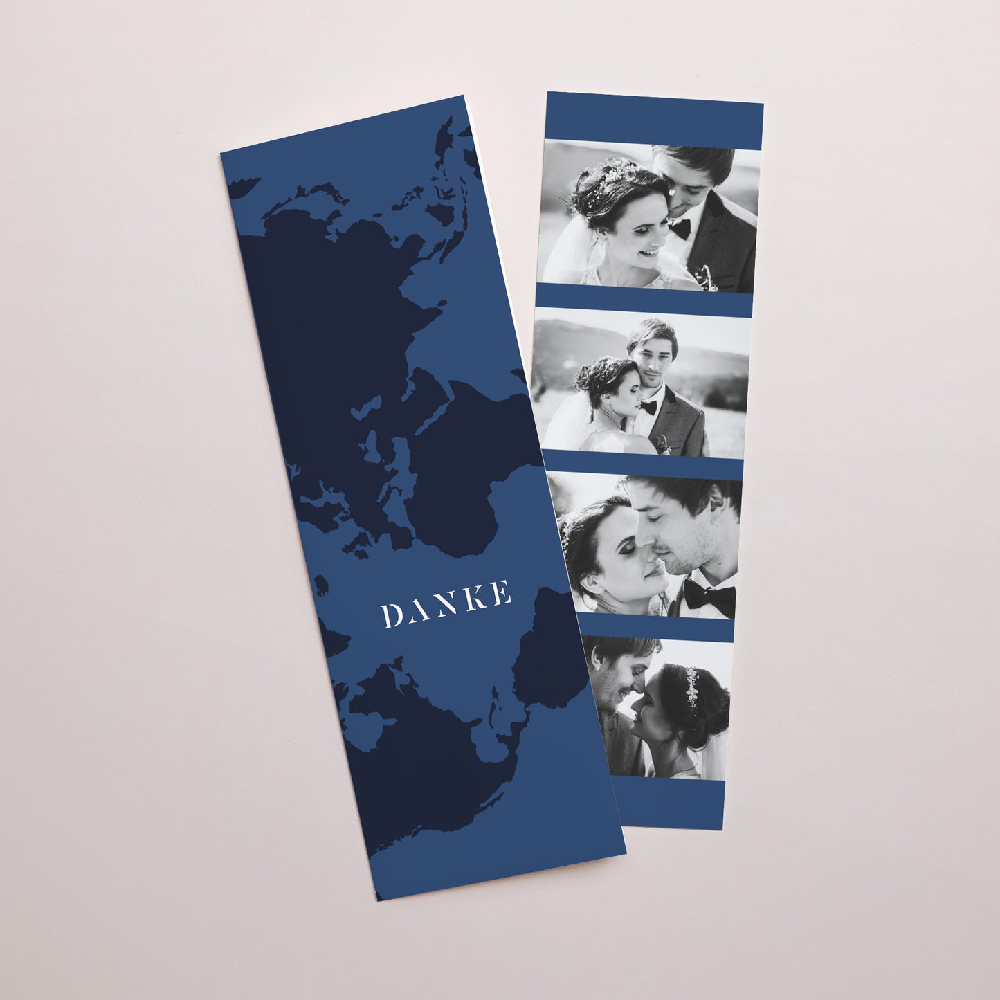 Dankeskarte Hochzeit Fotoautomaten Lesezeichen Blue Wedding Pass foto N° 1
