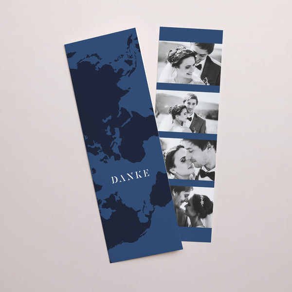 Dankeskarte Hochzeit Fotoautomaten Lesezeichen Blue Wedding Pass foto