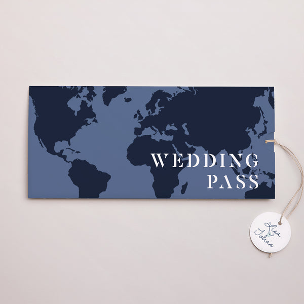 Hochzeitseinladung Mappe 2 Karten, Etikett Blue Wedding Pass foto