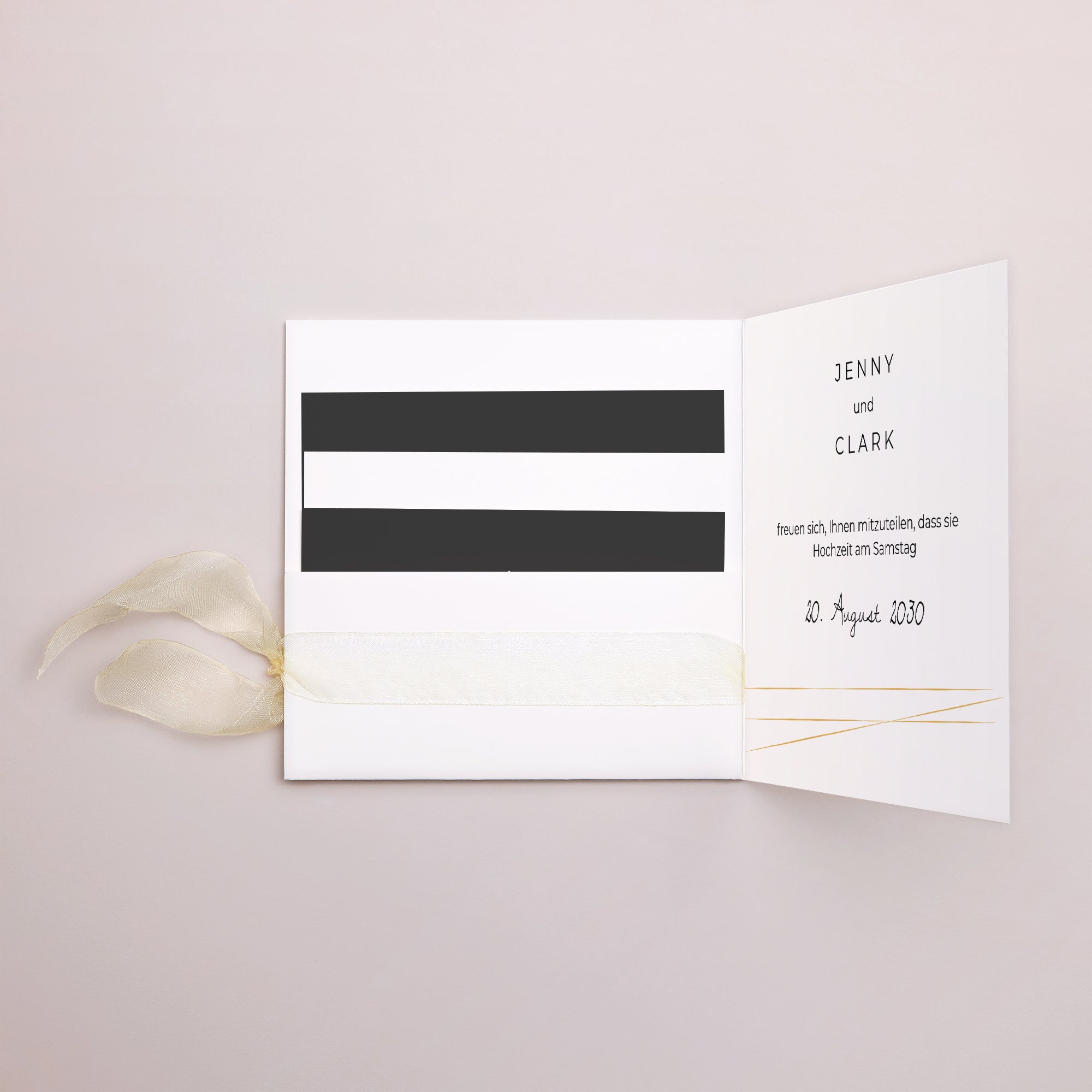 Hochzeitseinladung Quadratische Hülle, 3 Karten, Etikett Minimalistischer Chic foto N° 3