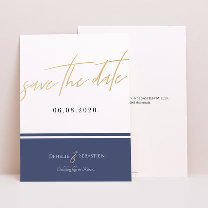 Save the date Karte Hochzeit Porträt Marinière or bleu foto N° 1
