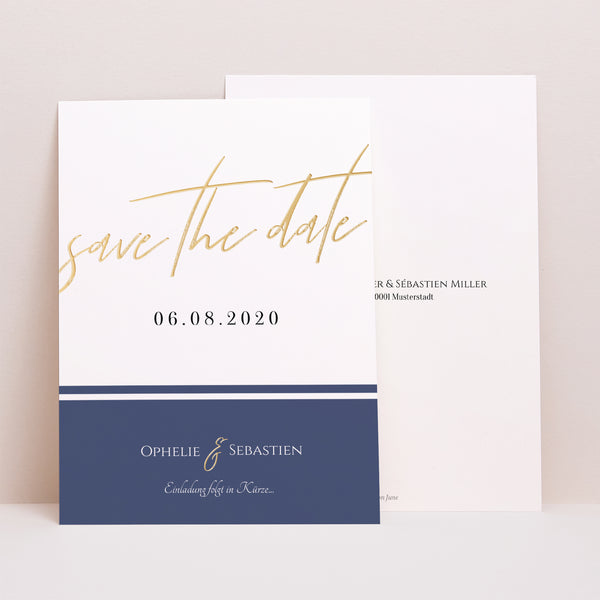 Save the date Karte Hochzeit Porträt Marinière or bleu foto
