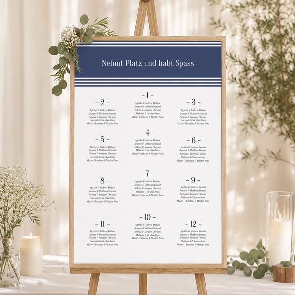 Sitzplan Hochzeit Porträt 60 x 90 cm Marinière or bleu foto