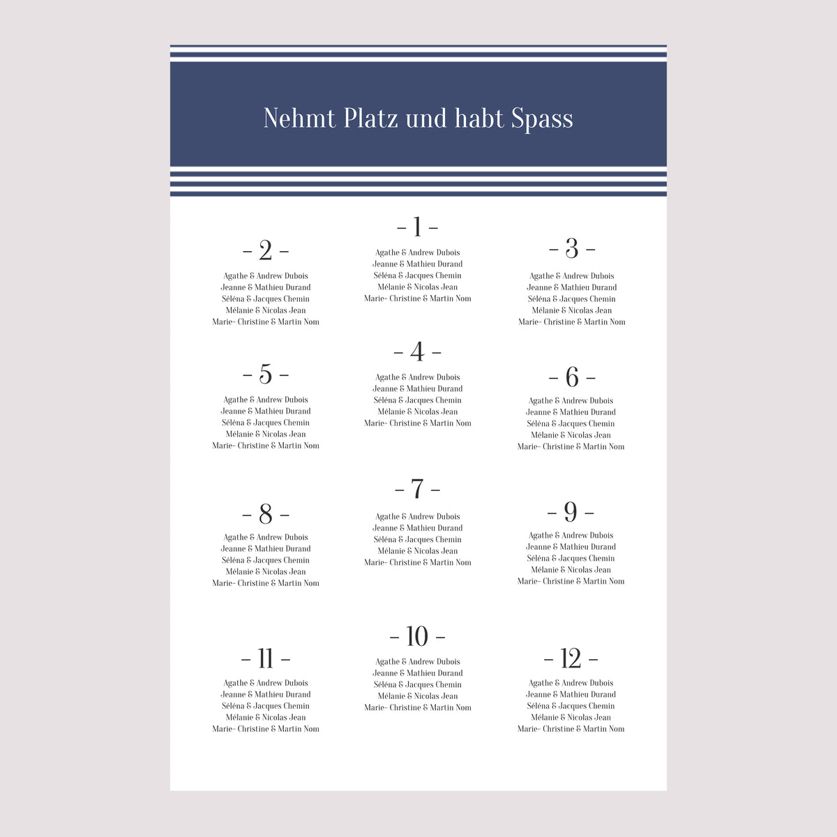 Sitzplan Hochzeit Porträt 60 x 90 cm Marinière or bleu foto N° 2