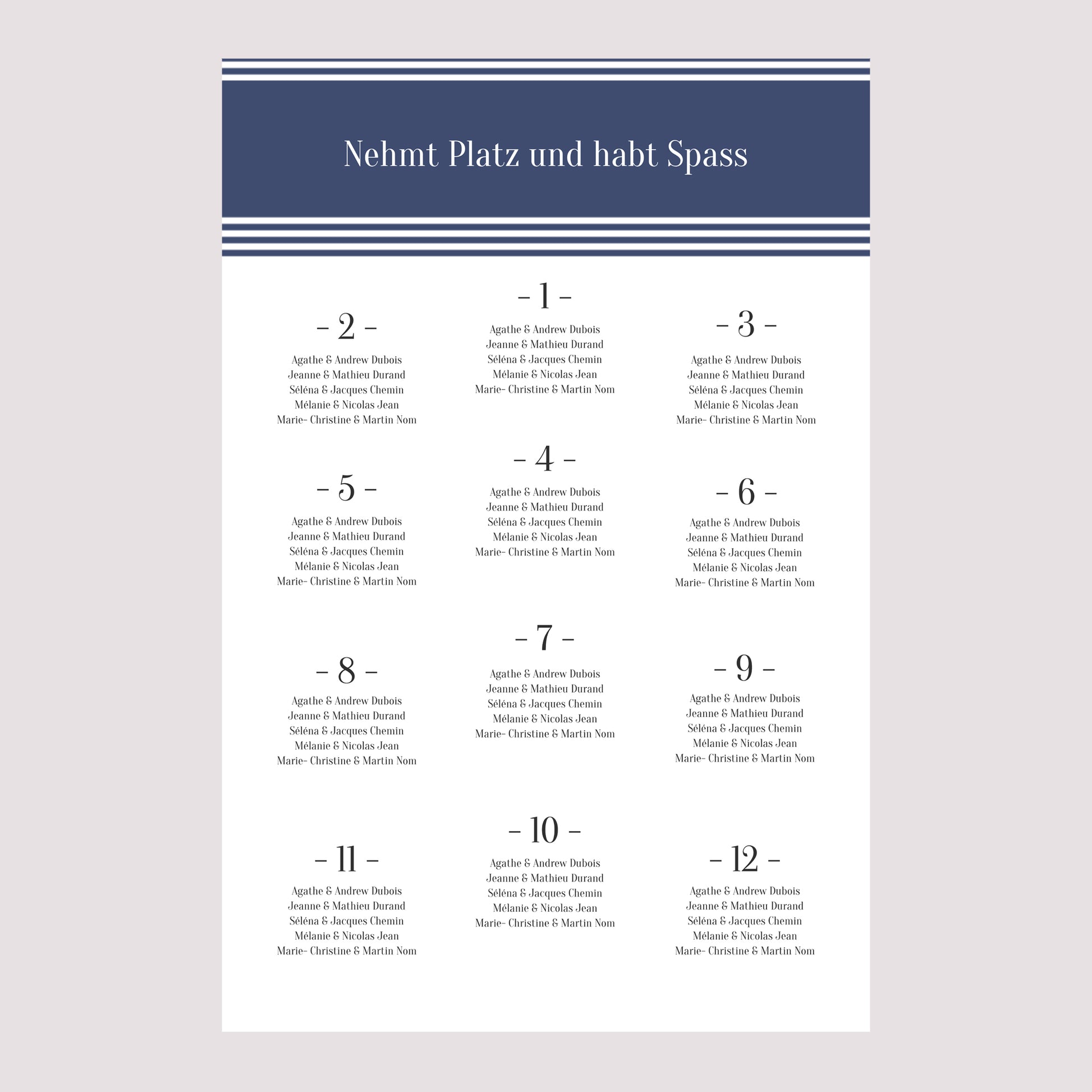 Sitzplan Hochzeit Porträt 60 x 90 cm Marinière or bleu foto N° 2