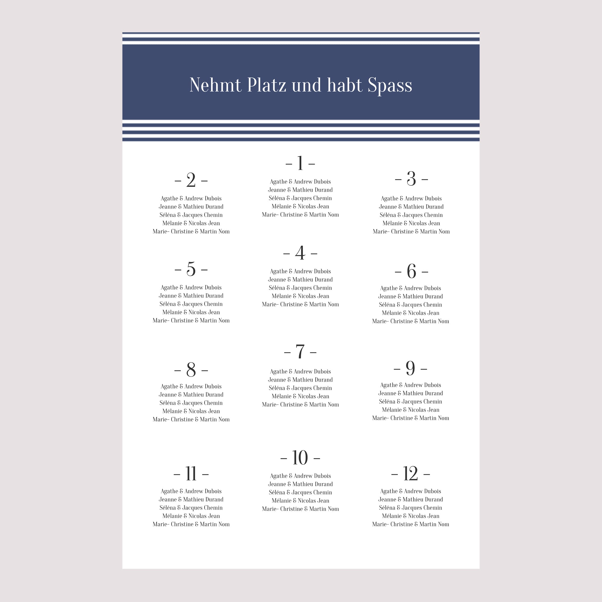 Sitzplan Hochzeit Porträt 60 x 90 cm Marinière or bleu foto N° 2