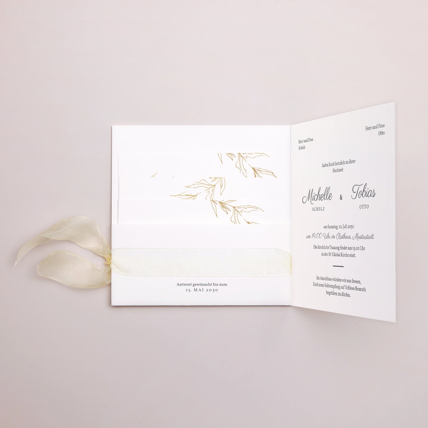 Hochzeitseinladung Quadratische Hülle, 3 Karten, Etikett Minimalvegetarisch foto N° 3