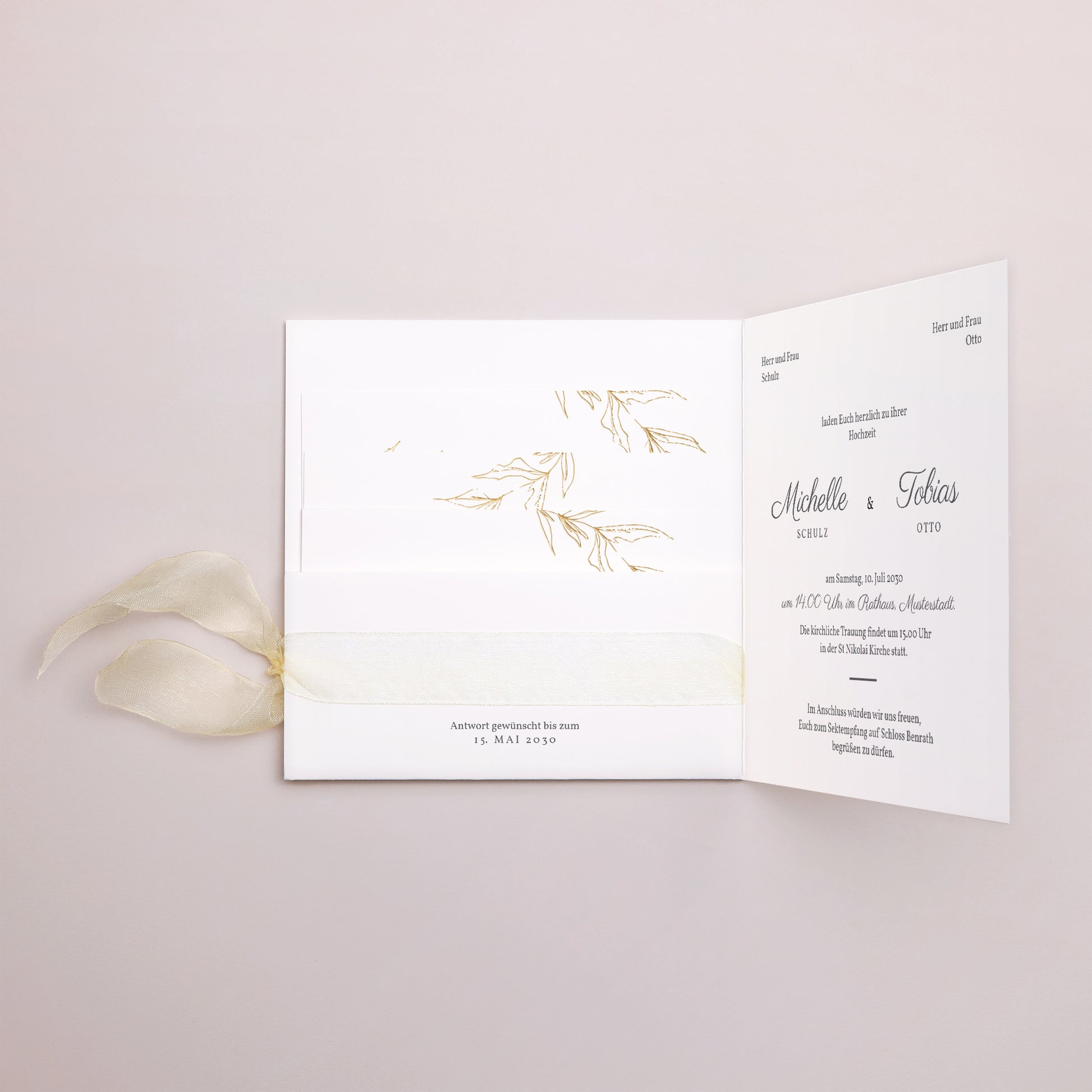 Hochzeitseinladung Quadratische Hülle, 3 Karten, Etikett Minimalvegetarisch foto N° 3