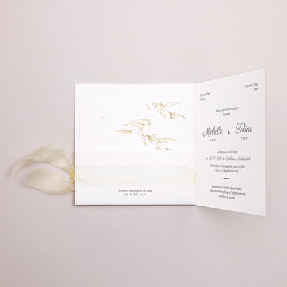 Hochzeitseinladung Quadratische Hülle, 3 Karten, Etikett Minimalvegetarisch foto N° 3