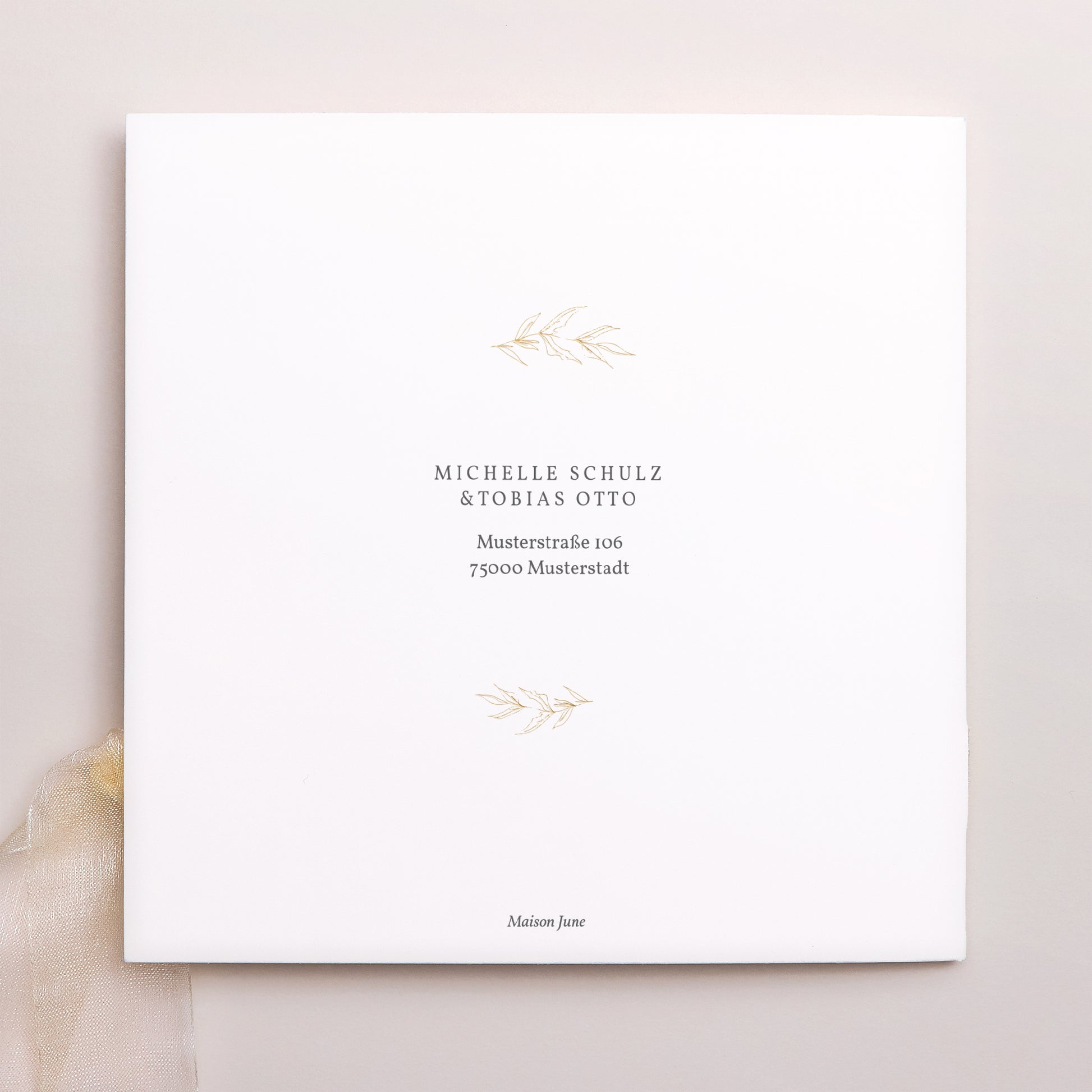 Hochzeitseinladung Quadratische Hülle, 3 Karten, Etikett Minimalvegetarisch foto N° 4