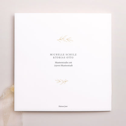 Hochzeitseinladung Quadratische Hülle, 3 Karten, Etikett Minimalvegetarisch foto N° 4