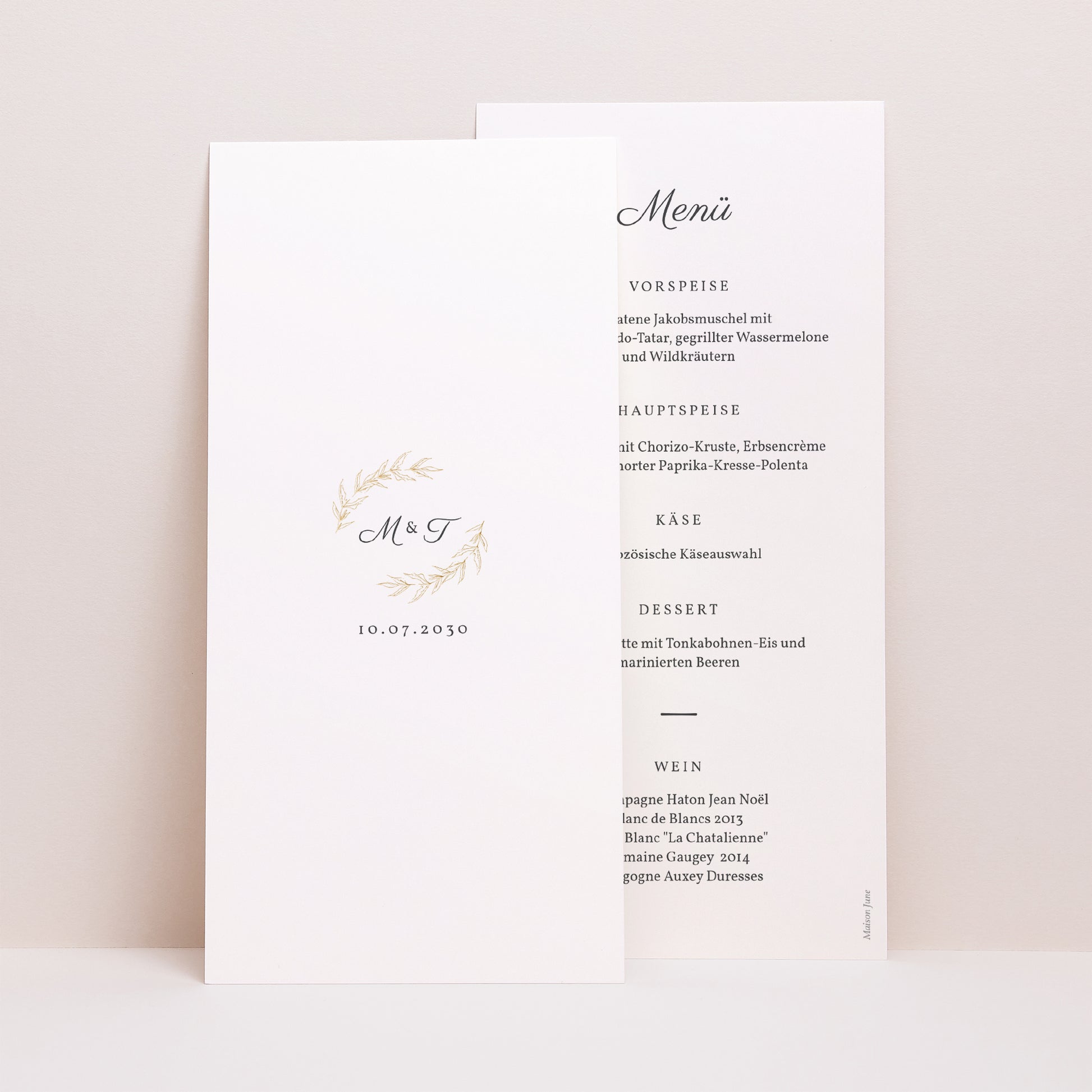Menükarte Hochzeit Panoramatisches Porträt Minimalvegetarisch foto N° 1