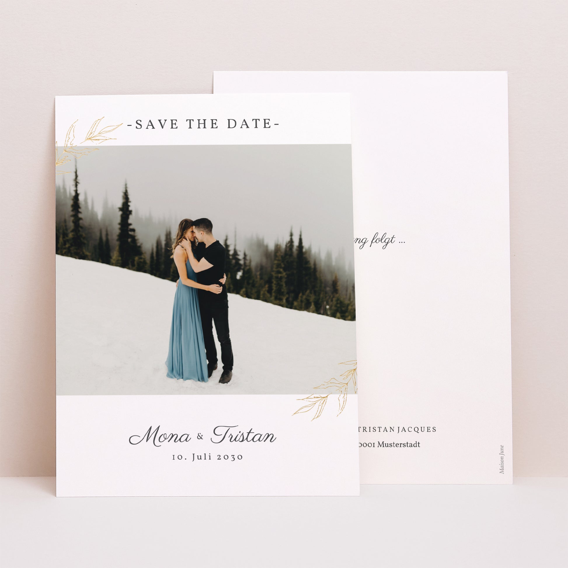 Save the date Karte Hochzeit Porträt Minimalvegetarisch foto N° 1