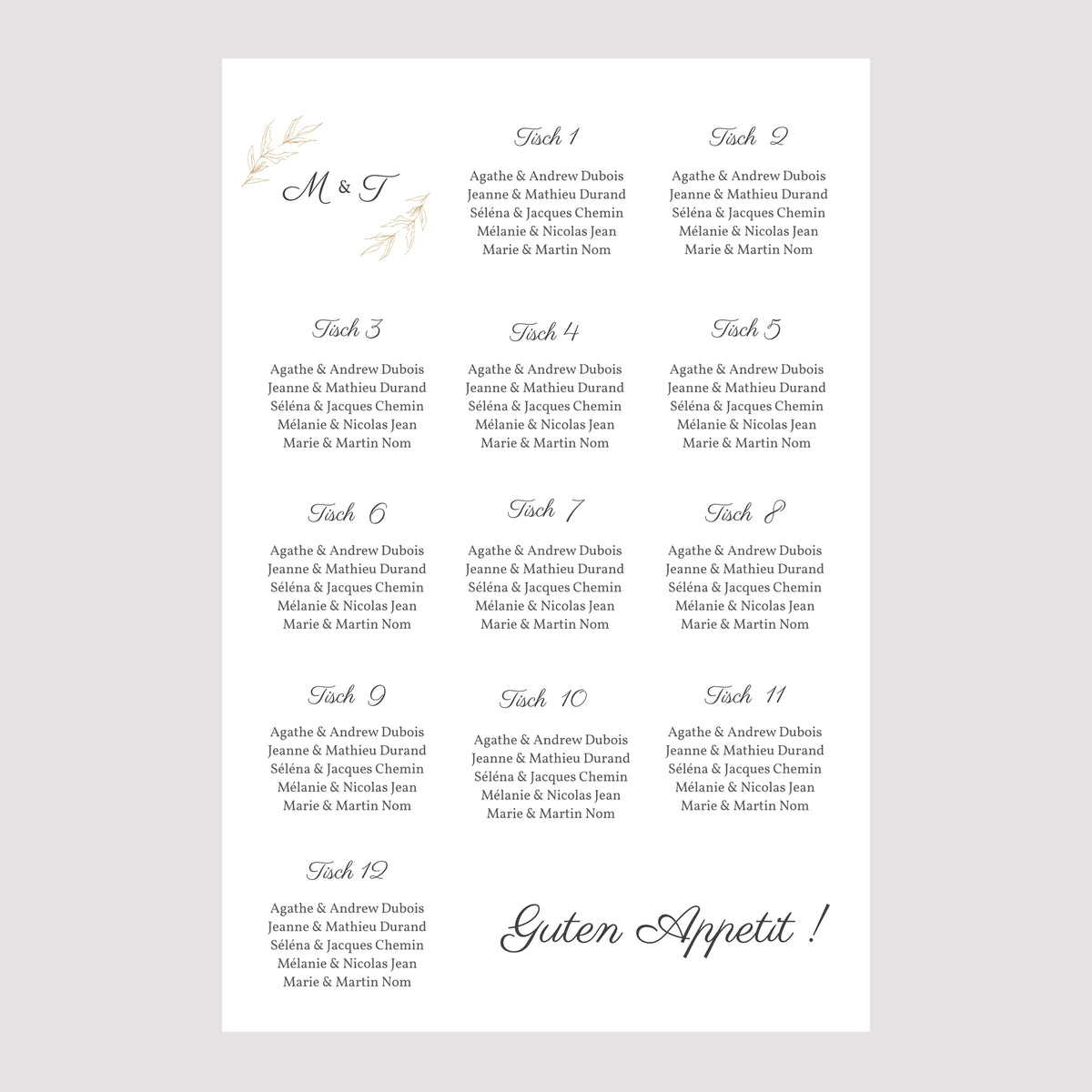 Sitzplan Hochzeit Porträt 60 x 90 cm Minimalvegetarisch foto N° 2
