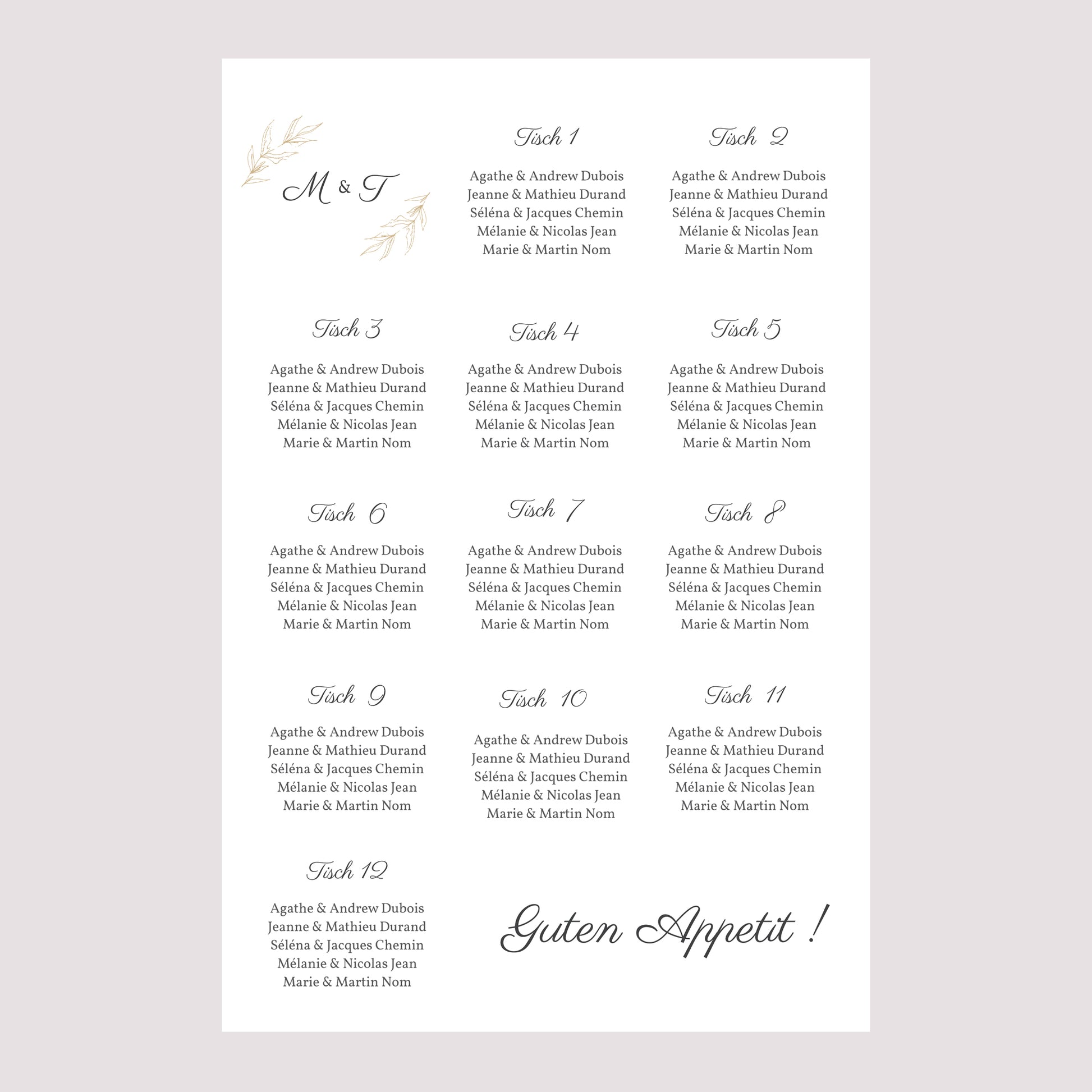 Sitzplan Hochzeit Porträt 60 x 90 cm Minimalvegetarisch foto N° 2