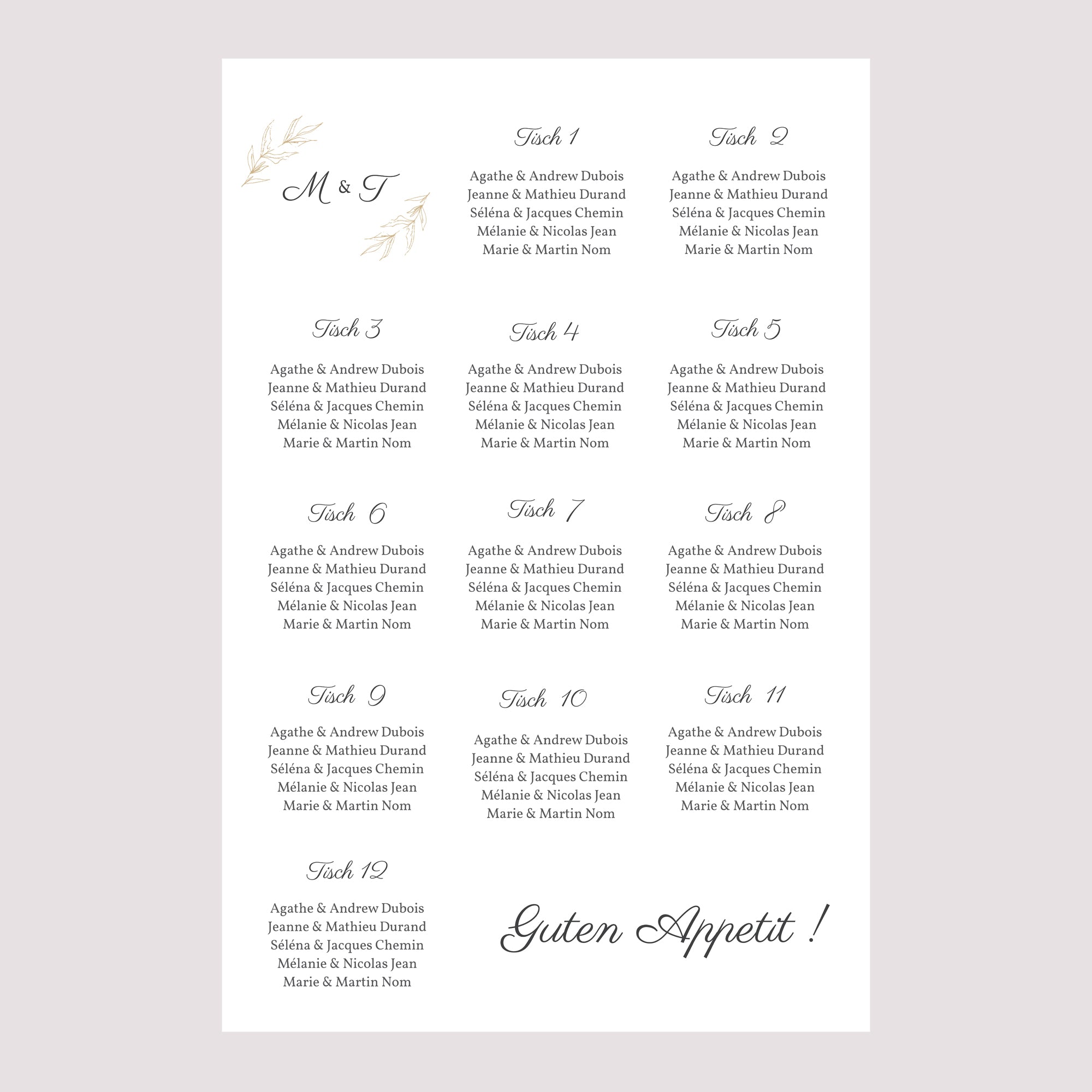 Sitzplan Hochzeit Porträt 60 x 90 cm Minimalvegetarisch foto N° 2