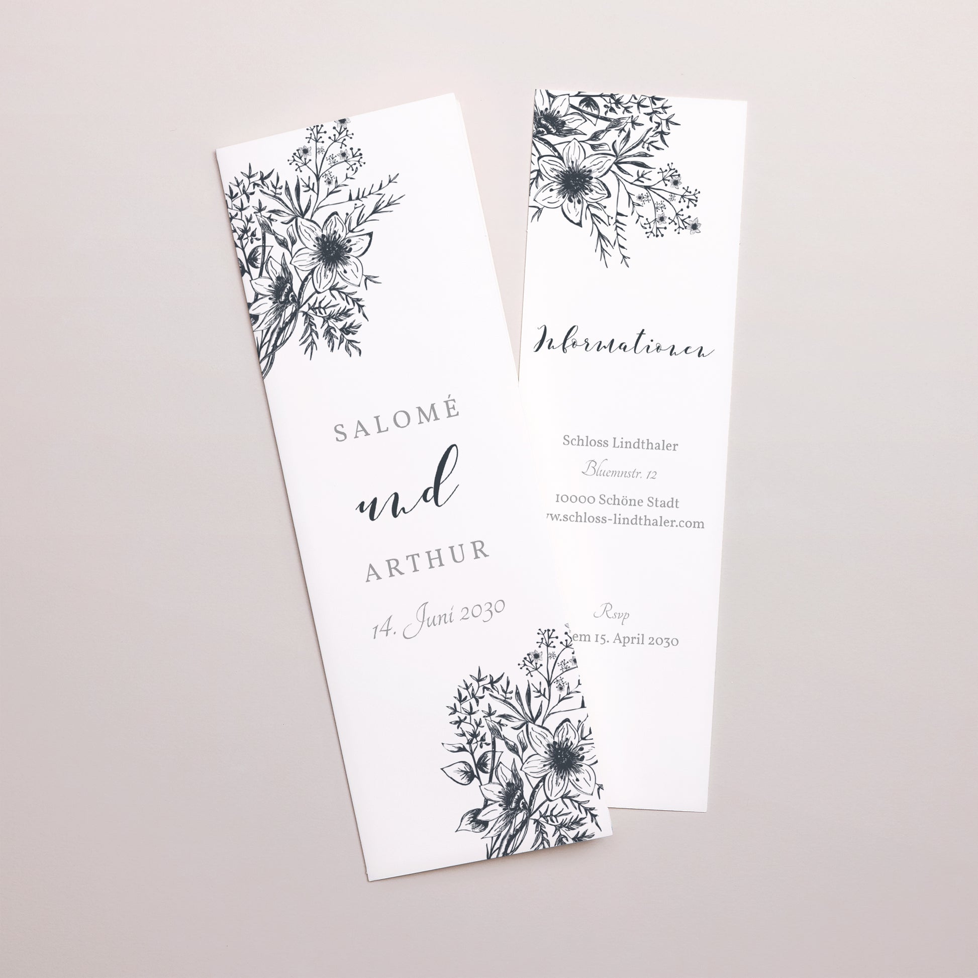 Hochzeitseinladung Fotoautomaten Lesezeichen Florale Skizze foto N° 1