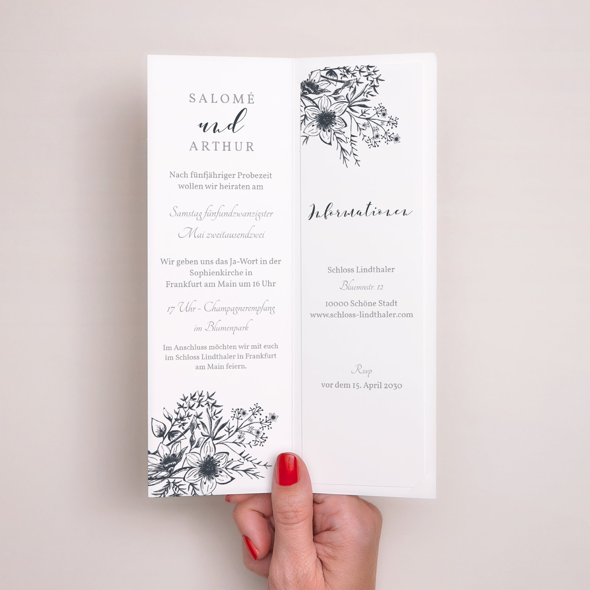 Hochzeitseinladung Fotoautomaten Lesezeichen Florale Skizze foto N° 2