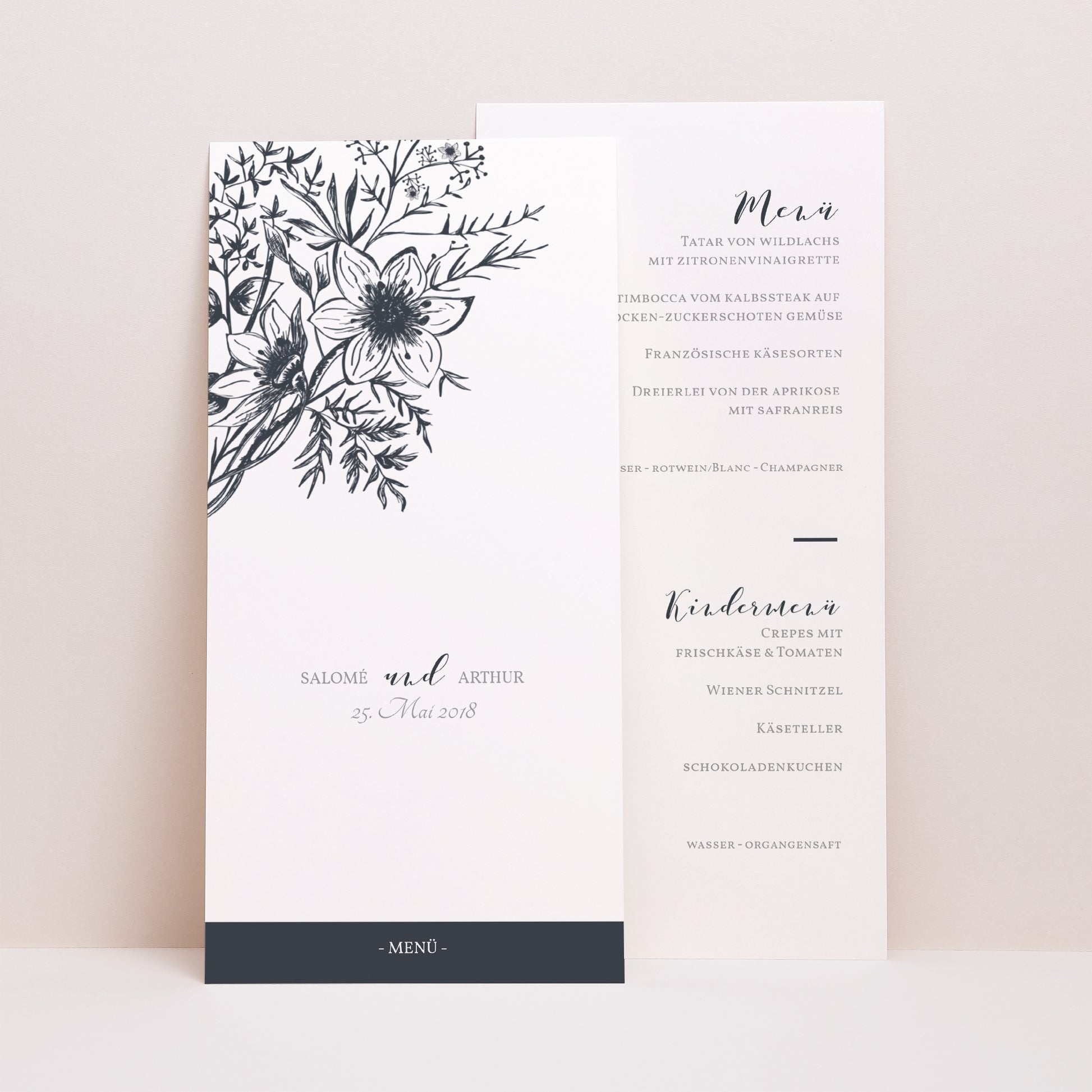 Menükarte Hochzeit Panoramatisches Porträt Florale Skizze foto N° 1