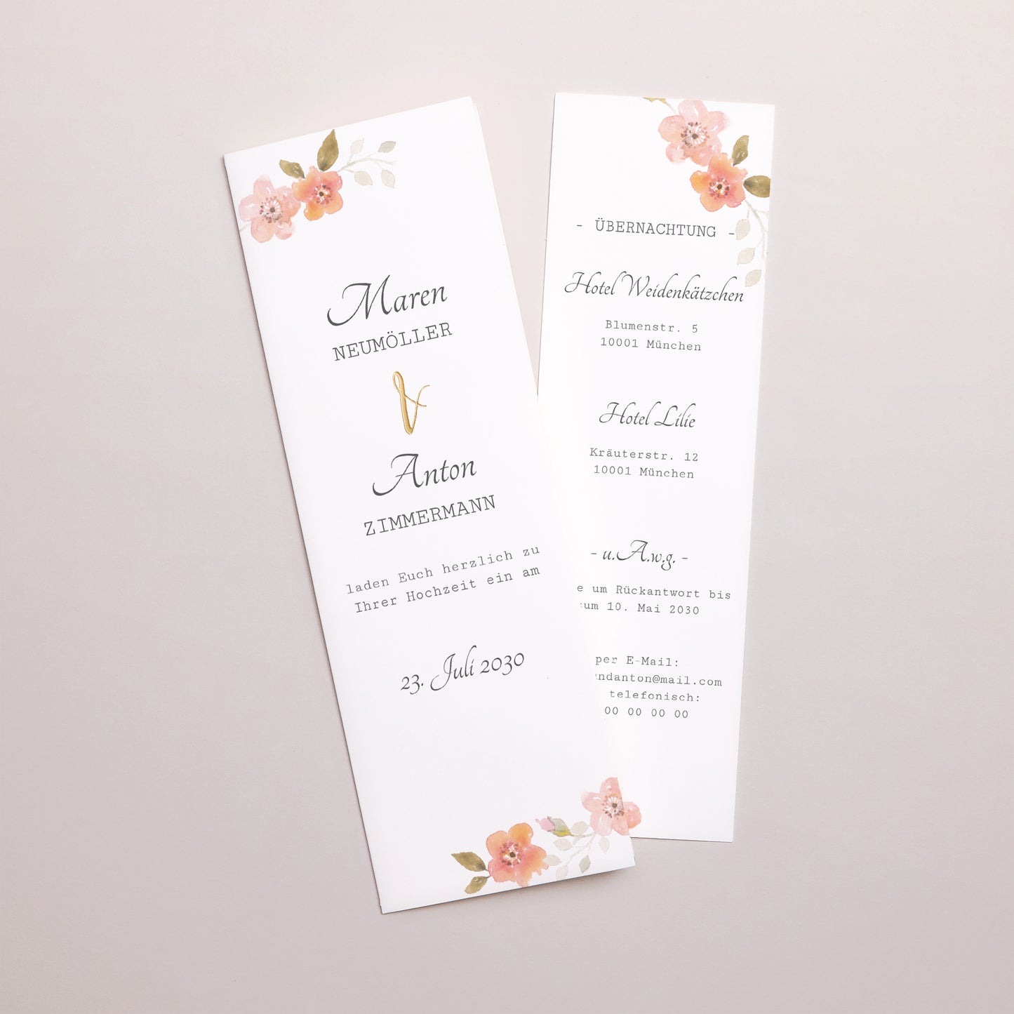 Hochzeitseinladung Fotoautomaten Lesezeichen Botanische Rose foto N° 1