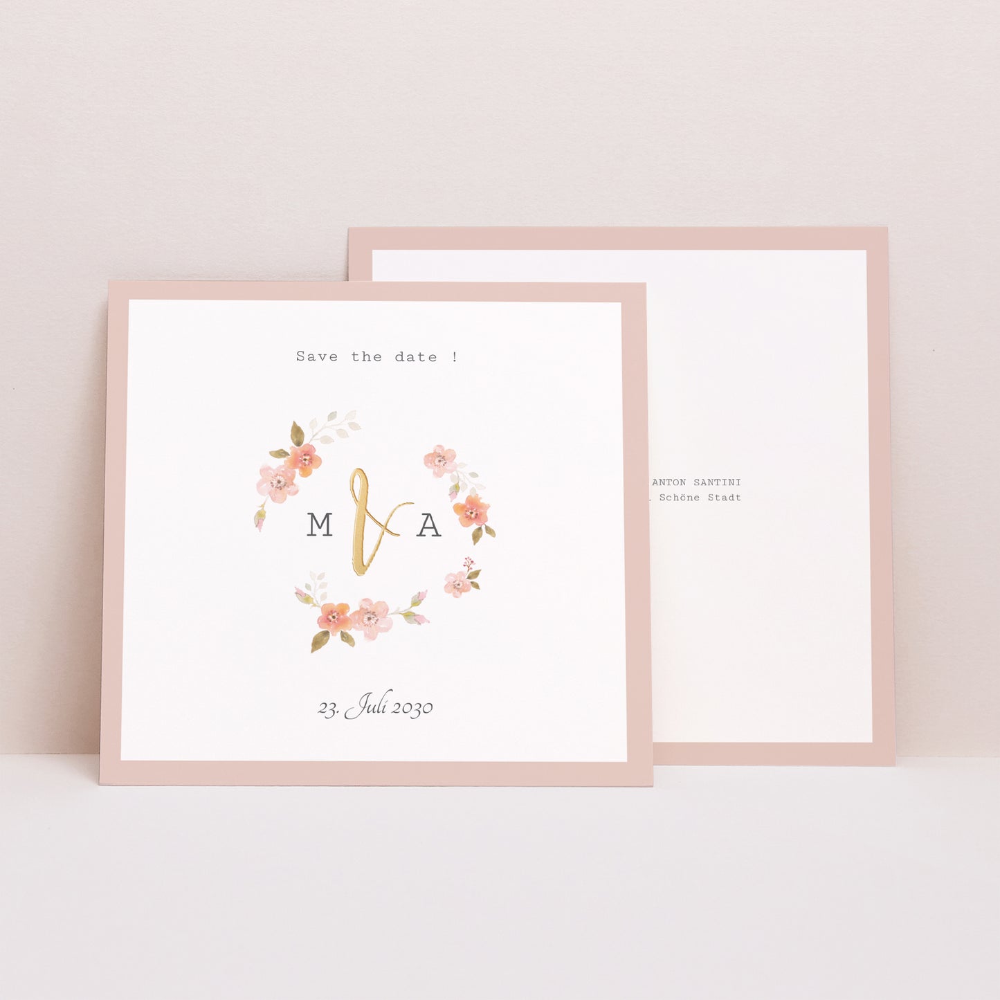 Save the date Karte Hochzeit Quadrat Botanische Rose foto N° 1