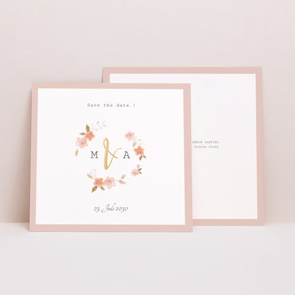 Save the date Karte Hochzeit Quadrat Botanische Rose foto N° 1