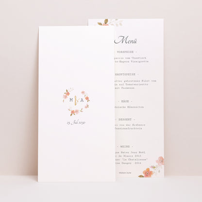 Menükarte Hochzeit Panoramatisches Porträt Botanische Rose foto N° 1