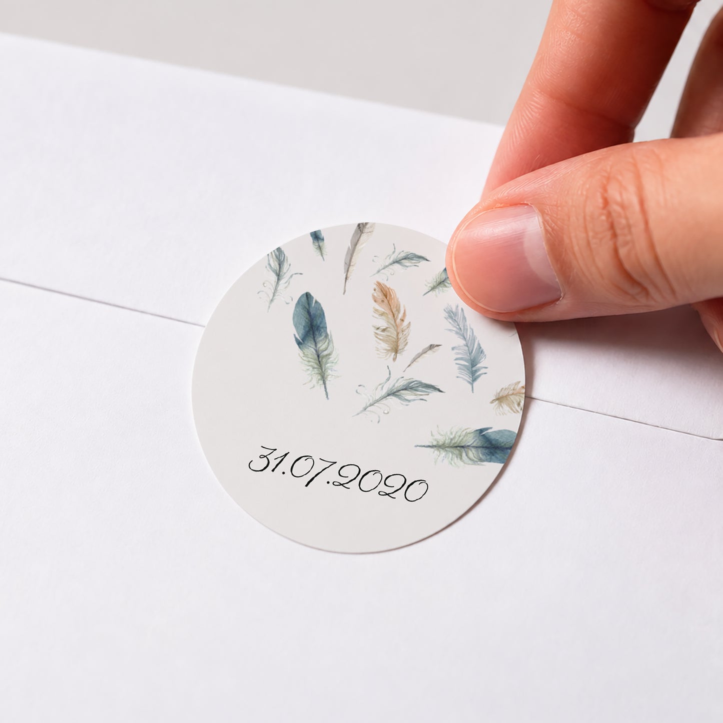 Sticker Geburt Rund Federn Aquarell foto N° 1