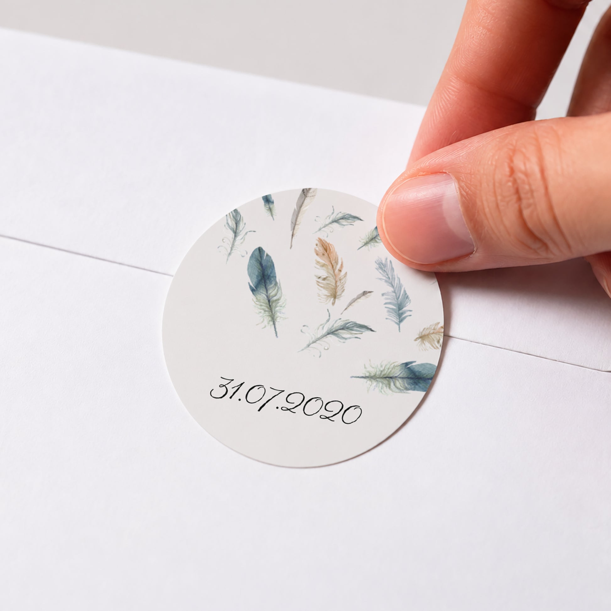 Sticker Geburt Rund Federn Aquarell foto N° 1