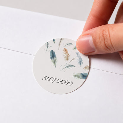 Sticker Geburt Rund Federn Aquarell foto N° 1