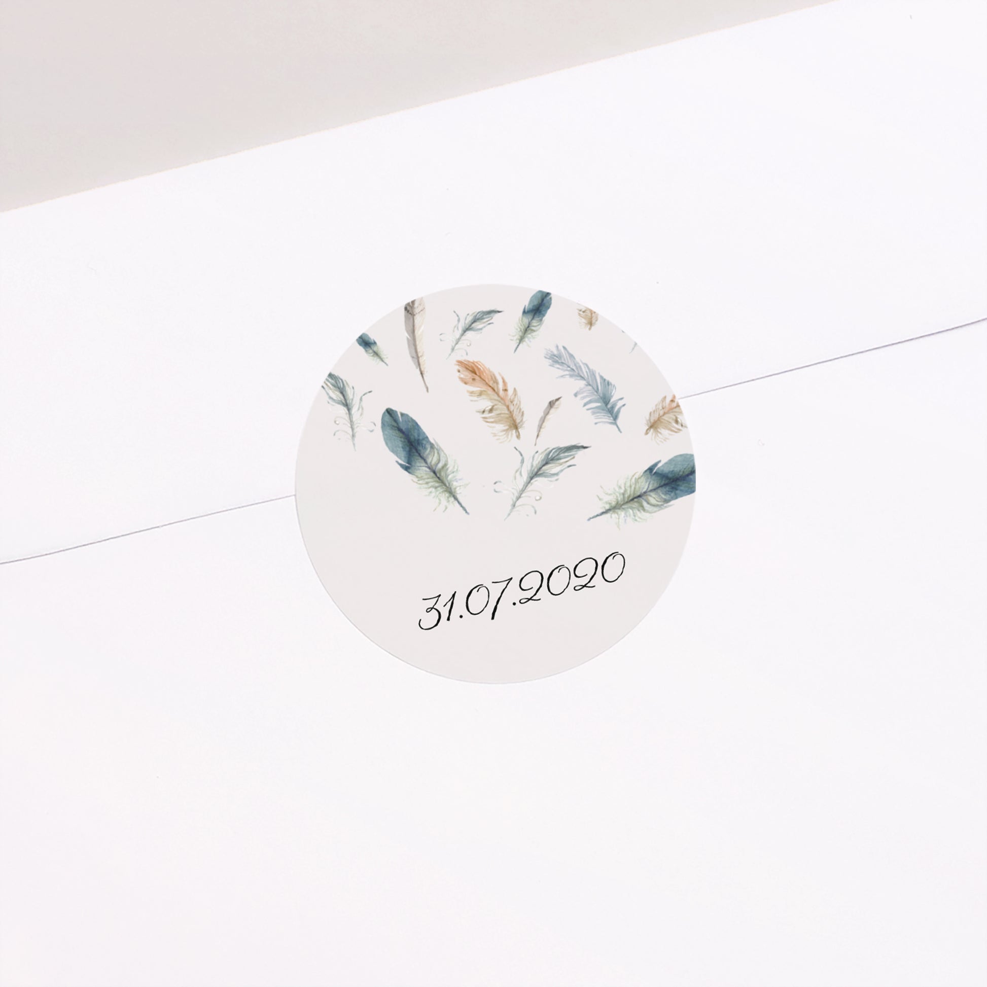 Sticker Geburt Rund Federn Aquarell foto N° 2