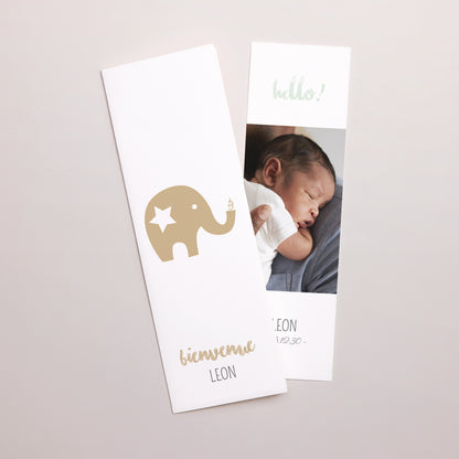 Geburtskarte Fotoautomaten Lesezeichen Goldener Elefant foto N° 1